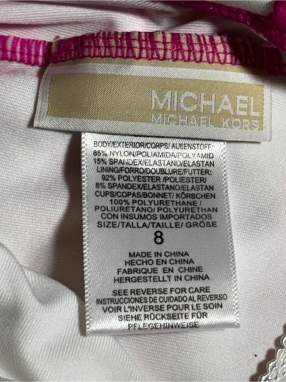 Michael Kors Pink and White One-Shoulder Stripe One-Piece Swimsuit